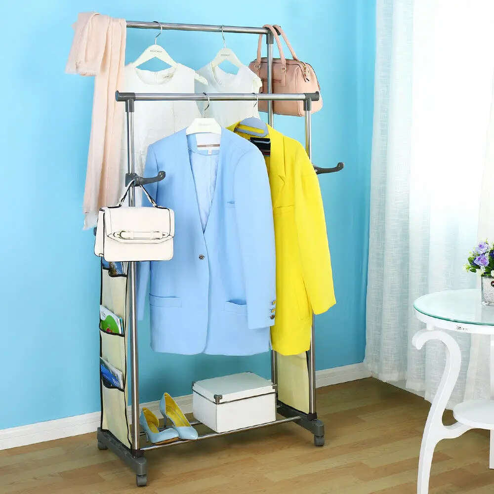 Portable Adjustable Double Pole Clothes Coat Garment Dryer Rack Rail Hanging Hanger Shoe Storage Shelf Gray DQ0065B
Portable Adjustable Double Pole Clothes Coat Garment Dryer Rack Rail Hanging Hanger Shoe Storage Shelf Gray DQ0065B