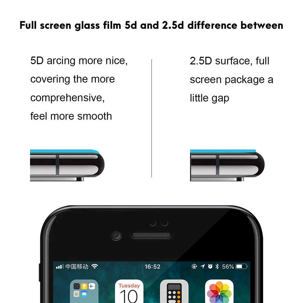 Ascromy 2PCS 5D Screen Protector For iPhone 7 Plus Tempered Glass Protector Film 4D Screenprotector For iPhone X 8 6 6S Pelicula (2)