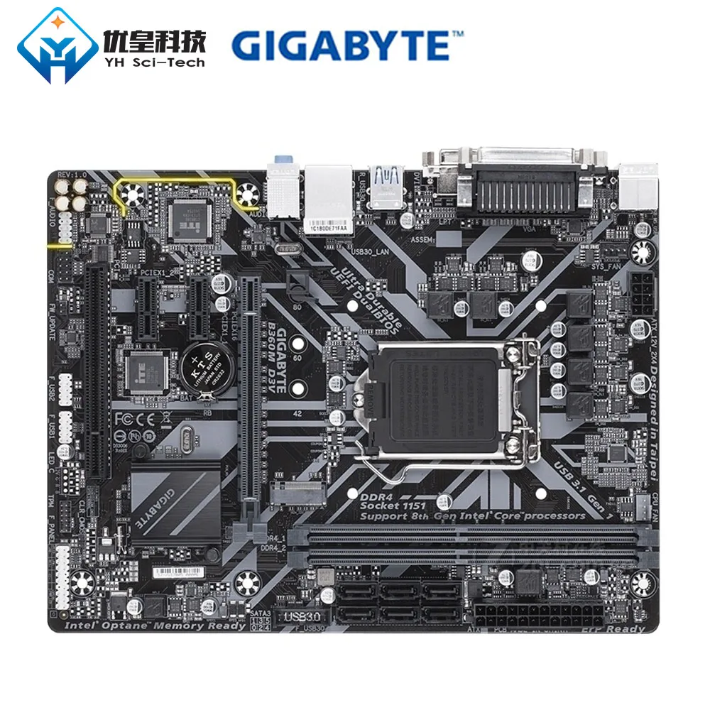 

Original Used Desktop Motherboard Gigabyte B360M D3V B360 LGA 1151 Core i7/i5/i3/Pentium/Celeron DDR4 32G SATA3 Micro ATX