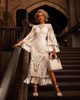 Elegant Full Dress Sexy Flare Sleeve O Neck Women Lace Tassel Print Night Club Body con Party White Dresses Wholesale
Elegant Full Dress Sexy Flare Sleeve O Neck Women Lace Tassel Print Night Club Body con Party White Dresses Wholesale