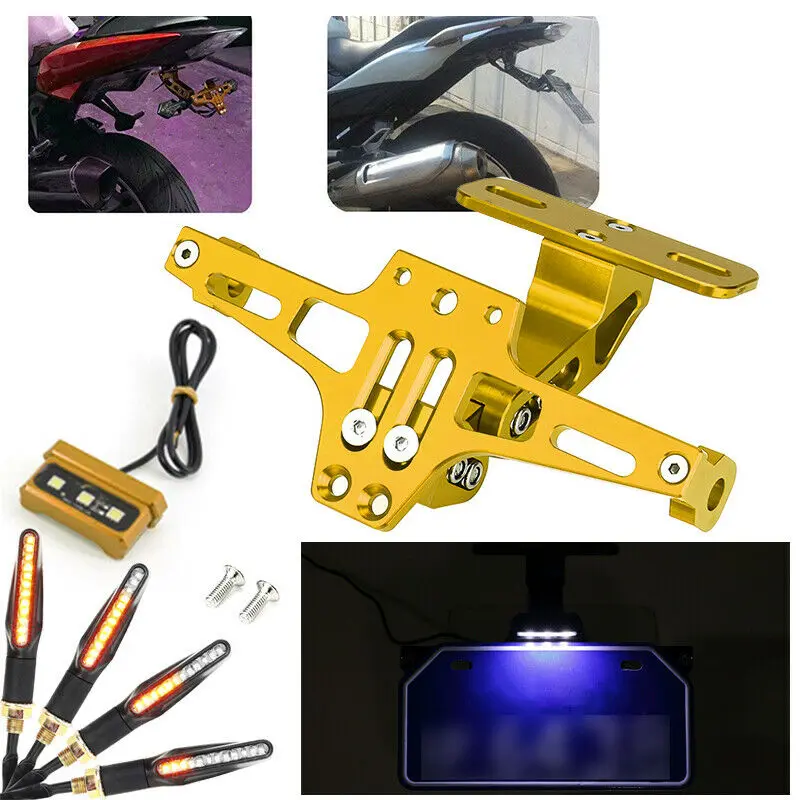 Universal Motorcycle Fender Eliminator Adjustable License Plate Holder Bracket LED with 2 pair of Signal Lights
Universal Motorcycle Fender Eliminator Adjustable License Plate Holder Bracket LED with 2 pair of Signal Lights