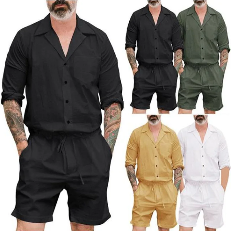 Men Casual Short Sleeve Stylish Jumpsuits Lace Up Seaside Overalls Male Rompers Slim Casual Solid Cotton Beach Hawaii Clothes
Men Casual Short Sleeve Stylish Jumpsuits Lace Up Seaside Overalls Male Rompers Slim Casual Solid Cotton Beach Hawaii Clothes