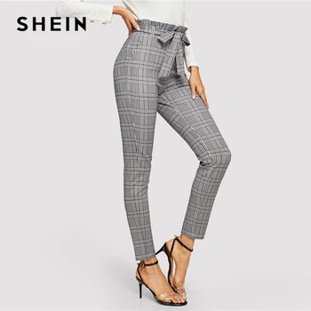 SHEIN Grey Paperbag Waist Plaid Cigarette Pants Belted High Waist Pencil Pants Women Spring Casual Office Lady Workwear Trousers
SHEIN Grey Paperbag Waist Plaid Cigarette Pants Belted High Waist Pencil Pants Women Spring Casual Office Lady Workwear Trousers