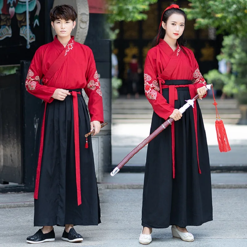 Women Traditional Chinese Hanfu Classical Dance Clothes Red Tops Black Skirts Ancient Oriental Costumes Men Show Wear DN2565
Women Traditional Chinese Hanfu Classical Dance Clothes Red Tops Black Skirts Ancient Oriental Costumes Men Show Wear DN2565