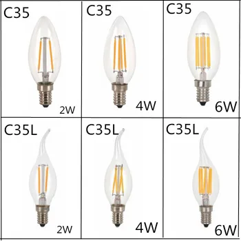 

10pcs/LOT Design Energy Saving 2W 4W 6W Candle E14 E27 E12 220V 110V Dimmable C35 C35L LED Filament Light Bulb 360 Degree Lamps