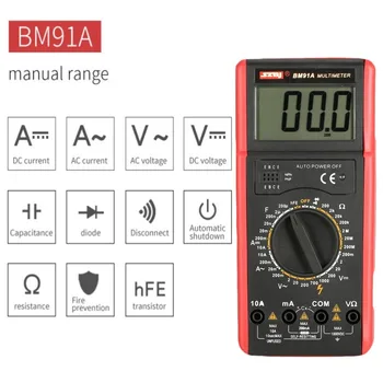 SZBJ BM91A Digital LCD Multimeter Voltmeter Ammeter AC DC Diode hFE Resistence capacitance Volt Tester Test Current
SZBJ BM91A Digital LCD Multimeter Voltmeter Ammeter AC DC Diode hFE Resistence capacitance Volt Tester Test Current