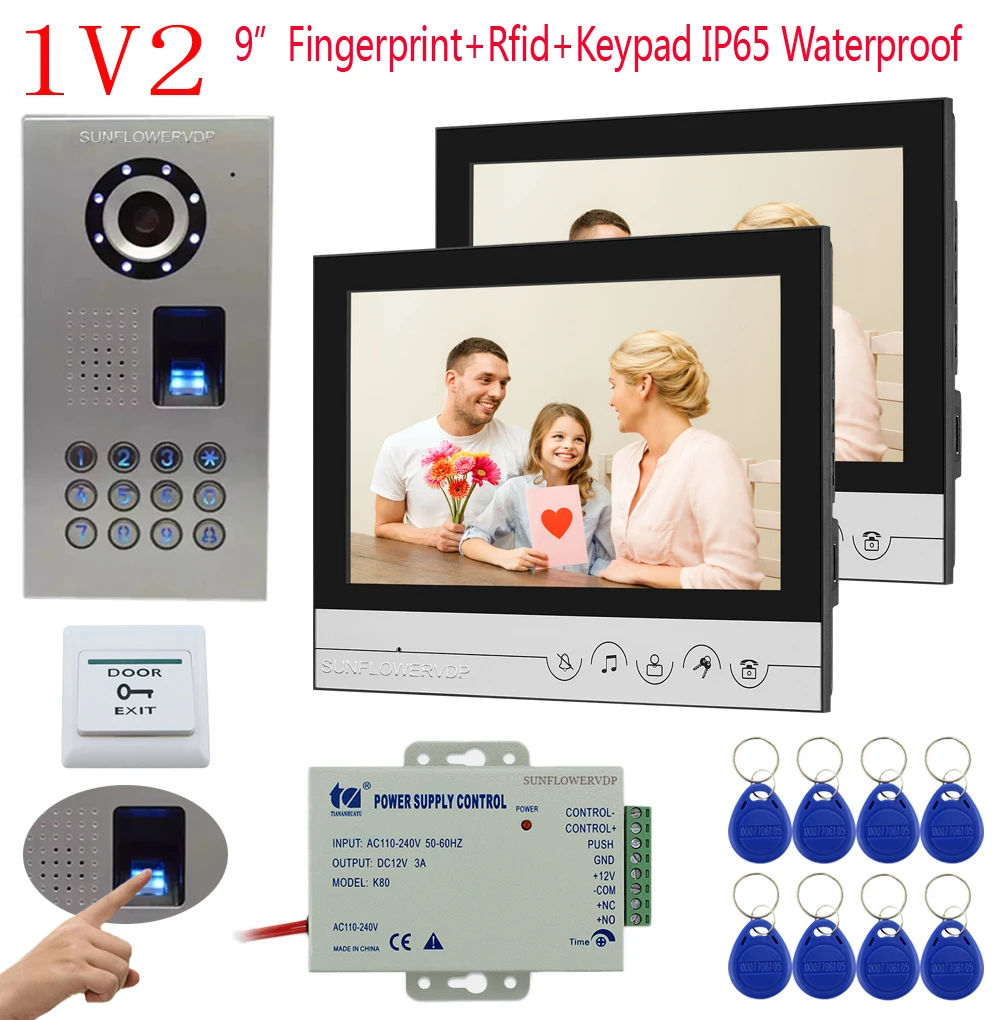 Rfid Fingerprint Keypad IP65 Waterproof Doorbell With Camera 9" Color 2 Monitors Video Call Keypad Home Video Doorman System
Rfid Fingerprint Keypad IP65 Waterproof Doorbell With Camera 9" Color 2 Monitors Video Call Keypad Home Video Doorman System