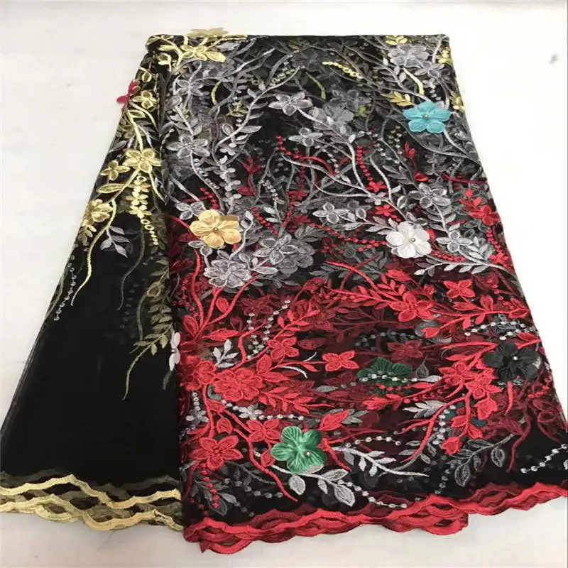 NEW good quality soft lace fabric Multi color black tulle lace fabric with 3D flower and beads
NEW good quality soft lace fabric Multi color black tulle lace fabric with 3D flower and beads