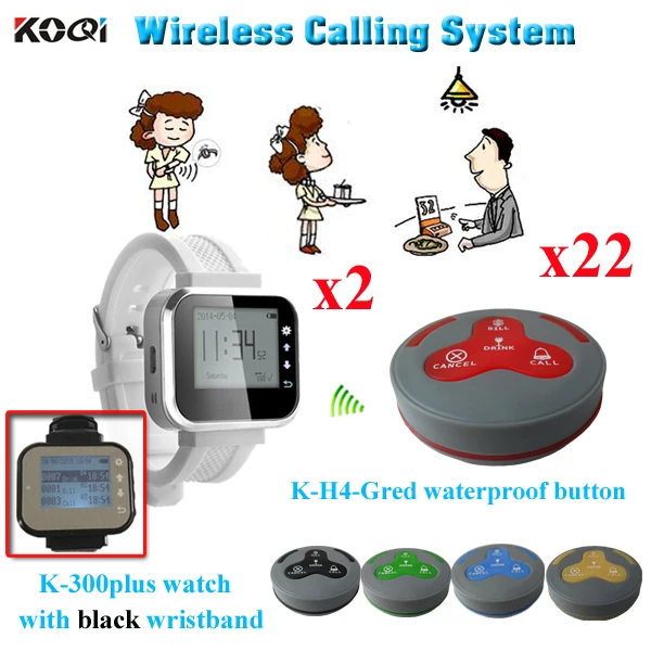 Wireless Waiter Pager System For Restaurant Supermarket And So On 22pcs Of Table Button 2 pcs Wrist Watch Reciever | Компьютеры и офис