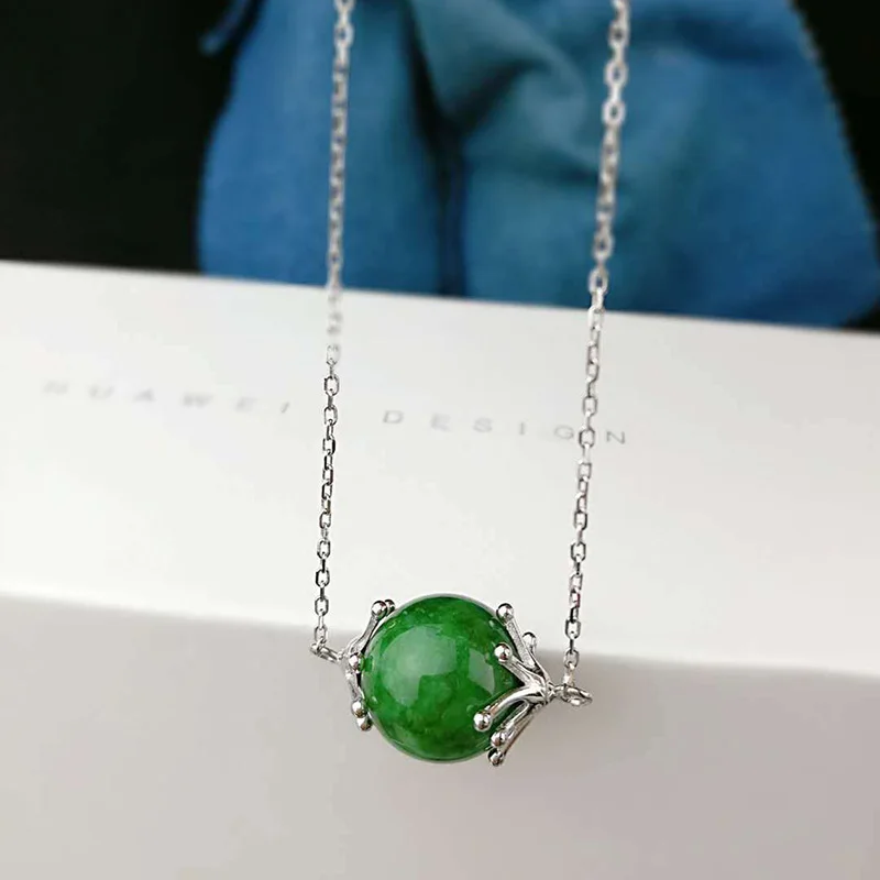Genuine Solid Silver Sterling 925 Jade Pendant Necklace Simple Fashion Lucky For Women Natural Stone Talisman Amulet | Украшения и