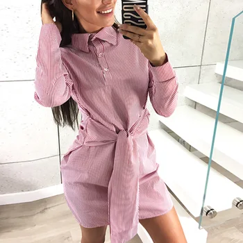 Striped Button Womens Dress Casual Long Sleeve Turn-down Collar Tunic Sashes Bandage Summer Autumn OL Empire Mini Dresses 7Q2127
Striped Button Womens Dress Casual Long Sleeve Turn-down Collar Tunic Sashes Bandage Summer Autumn OL Empire Mini Dresses 7Q2127