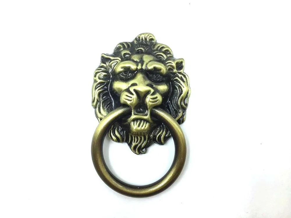 Image Antique Bronze Lion Head Design Drawer Ring Pull Kitchen Cabinet knob Drawer Handle Knob  Lion Head Door Knocker Cabinet Knob