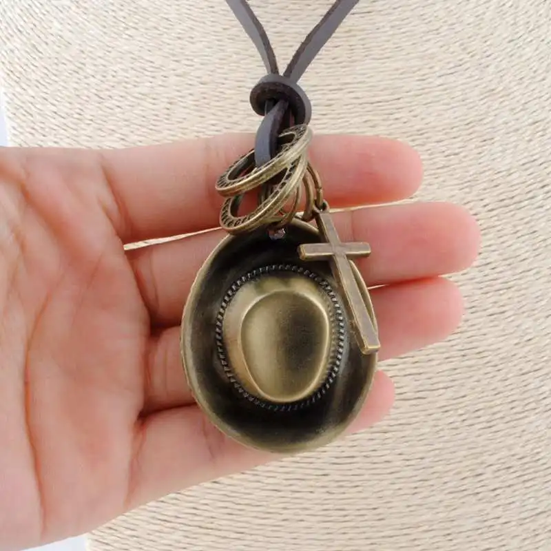 3 colors Factory Direct Hotselling Cool Rock The cowboy hat Pendant Genuine Leather Long Chain Necklace Vintage Design
3 colors Factory Direct Hotselling Cool Rock The cowboy hat Pendant Genuine Leather Long Chain Necklace Vintage Design