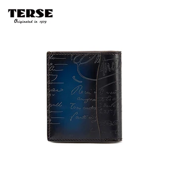 

TERSE 2018 NEW Wallet Genuine Calf Leather Short Purse For Men Handmade Bag with Engraving Fashion Wallet Customize Logo 9438-1