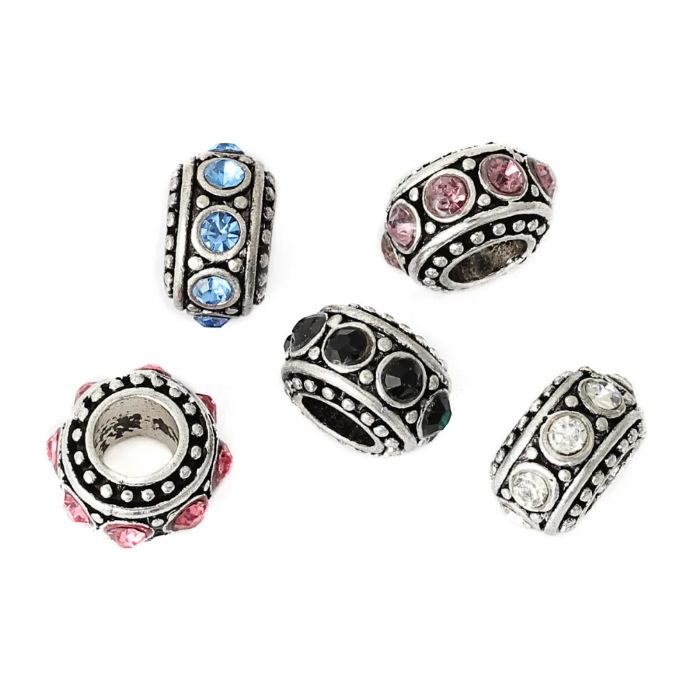 10PCs DoreenBeads European Beads Mixed Silver Color Rhinestone Spacer Metal Fit Bracelet 11mm Dia. | Украшения и аксессуары