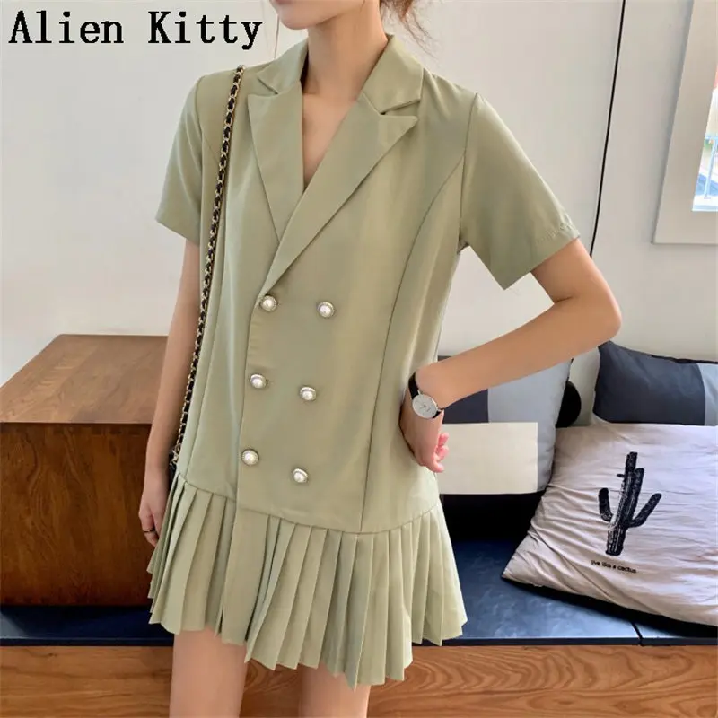 Alien Kitty Summer Double Breasted High Waist Korea Hot Sweet Pleated Notched Short Sleeves Loose A-Line All-Match Mini Dress
Alien Kitty Summer Double Breasted High Waist Korea Hot Sweet Pleated Notched Short Sleeves Loose A-Line All-Match Mini Dress
