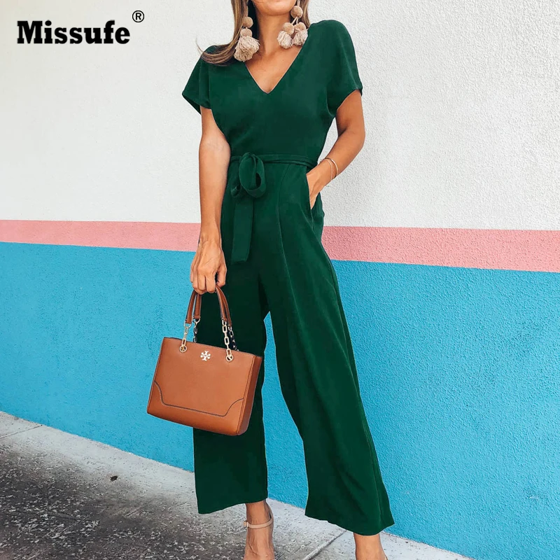 Fashion Sashes Solid Jumpsuit V Neck Sleeve Women Jumpsuits Belted Casual Torridity Overalls Drawstring Loose Female Rompers
Fashion Sashes Solid Jumpsuit V Neck Sleeve Women Jumpsuits Belted Casual Torridity Overalls Drawstring Loose Female Rompers