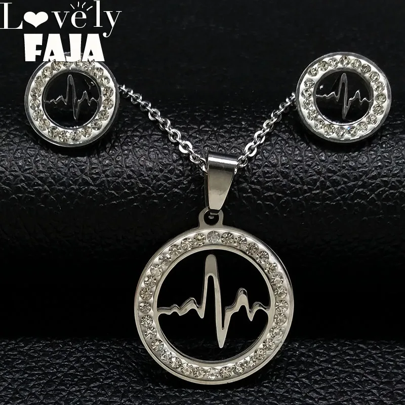 2019 Heartbeat Crystal Stainless Steel Earrings Necklace Set Jewelry Women Silver Color Jewellery Set aretes de mujer S178457
2019 Heartbeat Crystal Stainless Steel Earrings Necklace Set Jewelry Women Silver Color Jewellery Set aretes de mujer S178457
