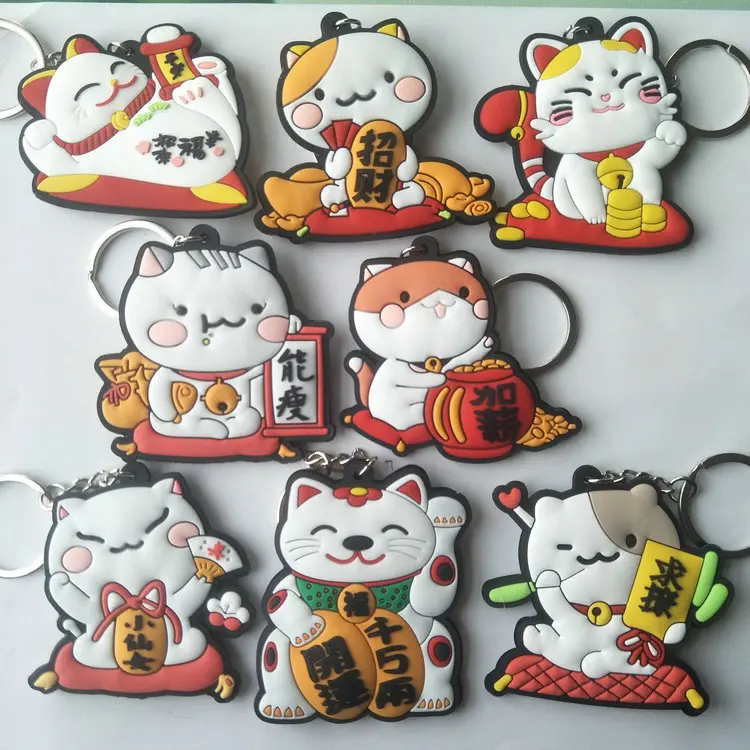 

Cartoon fortune cat PVC keychains cute funny bag pendant keyrings brelok do kluczy sleutelhanger Jewelry Accessories kids toys