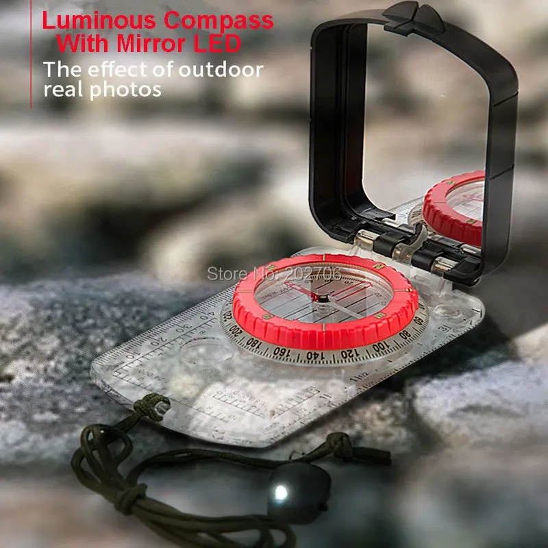 Multifunctional Professional Compass Outdoor Military Using Camping Hiking Climbing Caving Compass With Mirror LED Light
Multifunctional Professional Compass Outdoor Military Using Camping Hiking Climbing Caving Compass With Mirror LED Light