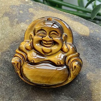 Dropship Natural Yellow Tiger Eye Stone Guanyin Buddha Pendant Necklace Buddhist Crystal Amulet for Men or Women Jewelry Gift