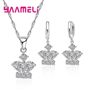 Vogue Queen Crown Pendant Necklace Earrings Sets 925 Sterling Silver Princess Cut Cubic Zircon Stone Jewelry Gifts
Vogue Queen Crown Pendant Necklace Earrings Sets 925 Sterling Silver Princess Cut Cubic Zircon Stone Jewelry Gifts