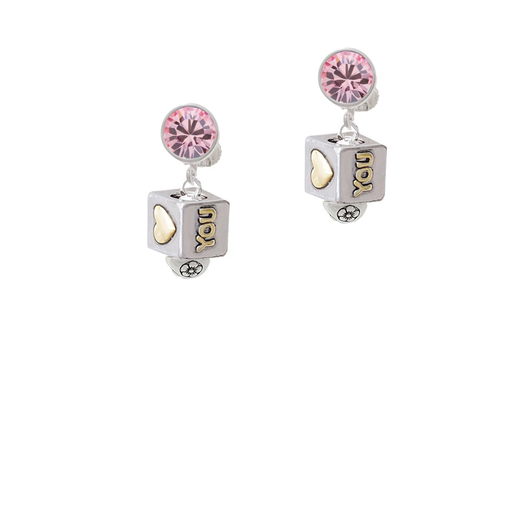 Two Tone Love You Square Spinner Crystal Clip On Earrings (3)