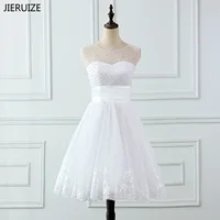 JIERUIZE vestidos de novia Lace Appliques Pearls Short Wedding Dresses Lace Up Back Cheap Wedding Gowns robe de mariee image