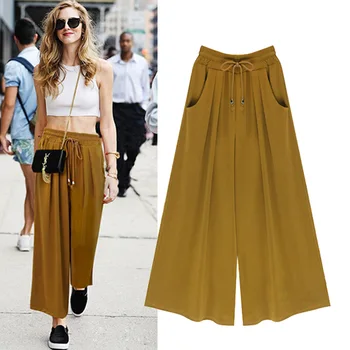 Summer autumn new ankle-length loose wide leg pants women fashion streetwear yellow pleated plus size female solid trousers
Summer autumn new ankle-length loose wide leg pants women fashion streetwear yellow pleated plus size female solid trousers