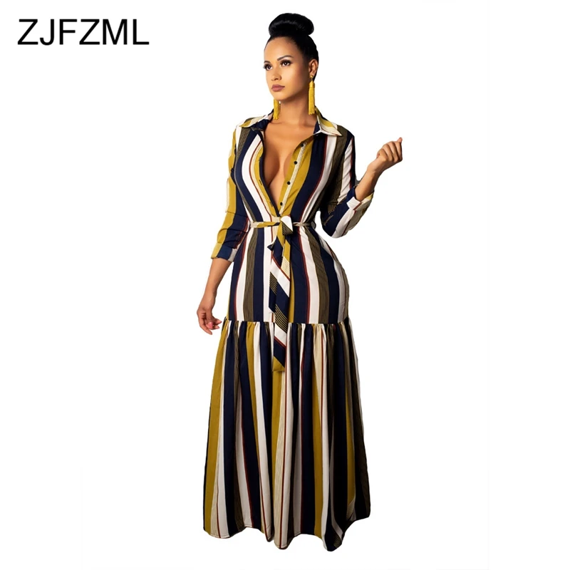 Colorful Striped Sexy T Shirt Dresses Women Turn-Down Collar Long Sleeve Maxi Dress Casual Sashes Buttons Plus Size Long Dress
Colorful Striped Sexy T Shirt Dresses Women Turn-Down Collar Long Sleeve Maxi Dress Casual Sashes Buttons Plus Size Long Dress