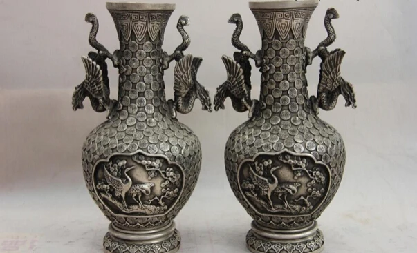 Collectible bronze lion statue S1176 China Copper Silver Dragon Phoenix Red-crowned crane plum blossom Vase Pair B0403
Collectible bronze lion statue S1176 China Copper Silver Dragon Phoenix Red-crowned crane plum blossom Vase Pair B0403