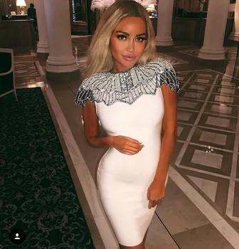 O-Neck Bandage Dress Sexy Celebrity Beading Mini Summer Evening Party Black White Dresses
O-Neck Bandage Dress Sexy Celebrity Beading Mini Summer Evening Party Black White Dresses