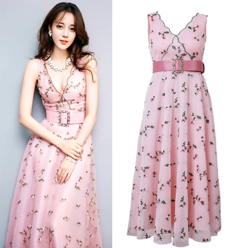 With Belt! Party Dress Women V Neck Sleeveless Gorgeous Pink Lace Dot Embroidery Flowers Brand Style Long Ladies Cere Dress NS80
With Belt! Party Dress Women V Neck Sleeveless Gorgeous Pink Lace Dot Embroidery Flowers Brand Style Long Ladies Cere Dress NS80