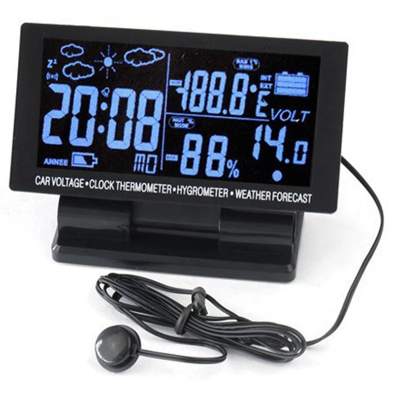 

4 In 1 Digital Car Thermometer Hygrometer Dc 12V Lcd Vehicle Voltage Clock Weather Forecast Temperature Humidity Meter Ec60