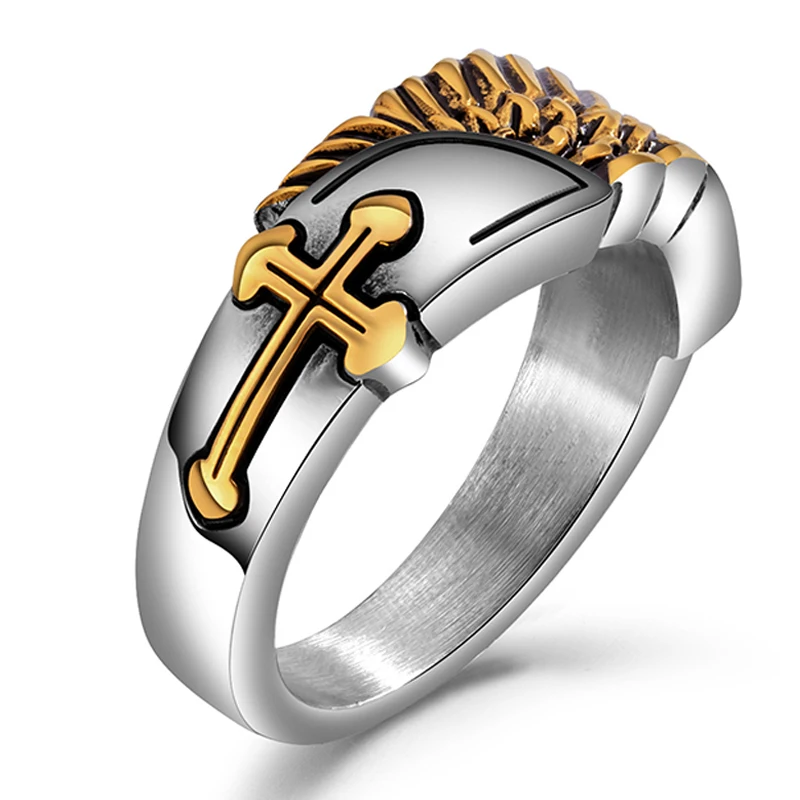Фото Punk Cross Ring Stainless Steel Gold Silver Color Ancient Russia Orthodox Rings For Men Rock Church Christianity Jewelry | Украшения и