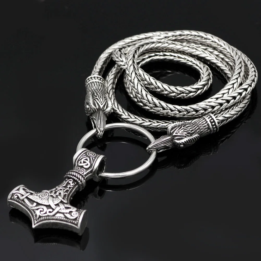 Viking Cord Odin's Ravens Of Thor's Hammer Mjolnir Scandinavian Axe Wolf Pendant NECKLACE - Stainless chain
Viking Cord Odin's Ravens Of Thor's Hammer Mjolnir Scandinavian Axe Wolf Pendant NECKLACE - Stainless chain