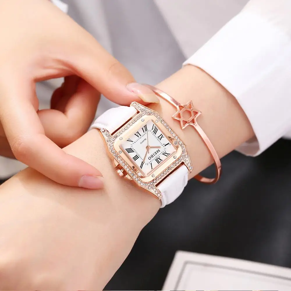 Ladies Dress Crystal Watches Bracelet Women Quartz Square Diamond Wrist Watches Leather Strap Rhinestone Watch relogio feminino
Ladies Dress Crystal Watches Bracelet Women Quartz Square Diamond Wrist Watches Leather Strap Rhinestone Watch relogio feminino