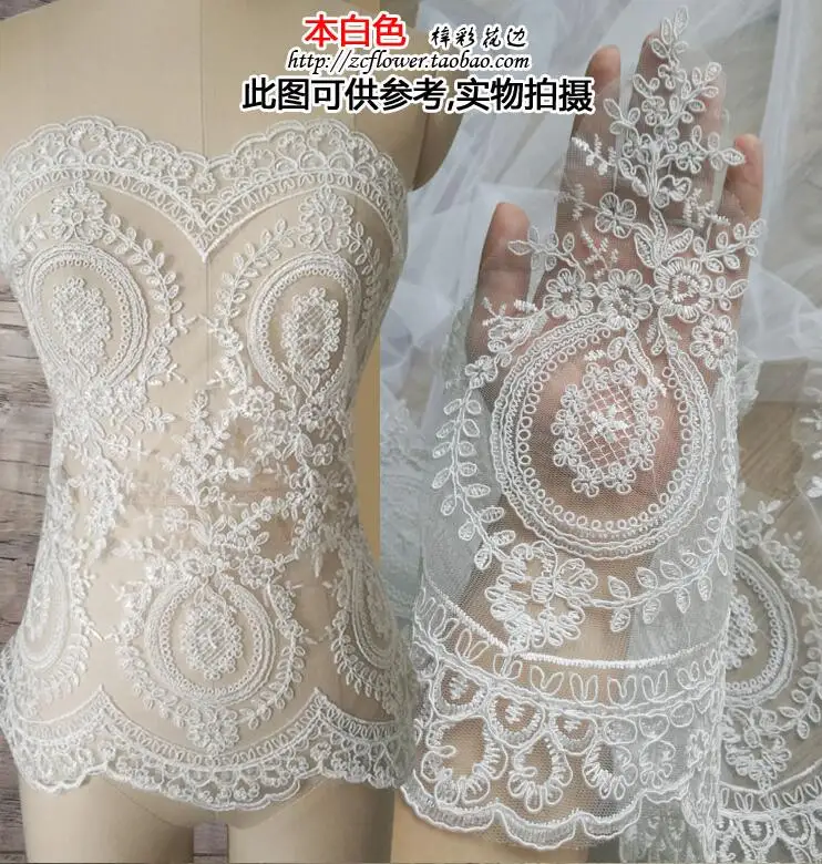 

3 Meters/lot 31cm Width Wide Wedding Lace Applique Mesh Ivory Venise Bridal Lace Trims Lace Dress Accessories Sewing Appliques