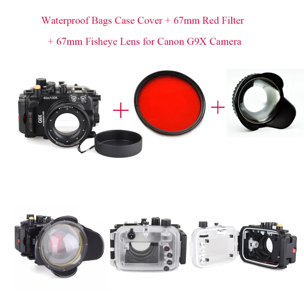 

Meikon 40m/130ft Underwater Diving Camera Housing Case for Canon G9X + 67mm Fisheye Lens+67mm Red Filter,Waterproof Bags Cover