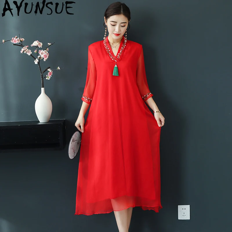 AYUNSUE 2019 New Long Summer Dress Women Silk Loose Casual Red Dress Elegant V Neck Beach Party Dresses Vestido Vintage KJ1874
AYUNSUE 2019 New Long Summer Dress Women Silk Loose Casual Red Dress Elegant V Neck Beach Party Dresses Vestido Vintage KJ1874