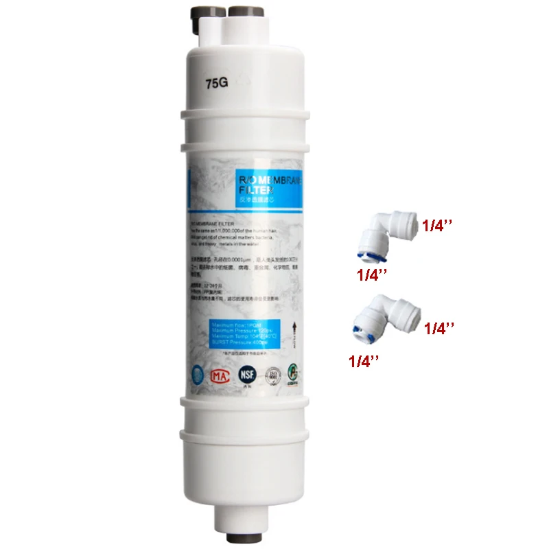 Description Picture 4 of item10 Inch SOOEL Quick connect 75G RO Membrane Filter WATER FILTER Cartridge with 2 fitting Water Purifier Aquarium REVERSE OSMOSIS