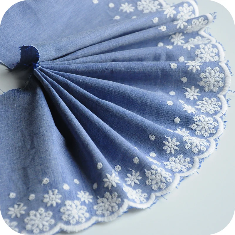White Floral Embroidered Cotton Denim Fabric Width=15cm DIY Apparel Sewing Fabric Dress Clothing Decoration Blue Denim Material
White Floral Embroidered Cotton Denim Fabric Width=15cm DIY Apparel Sewing Fabric Dress Clothing Decoration Blue Denim Material