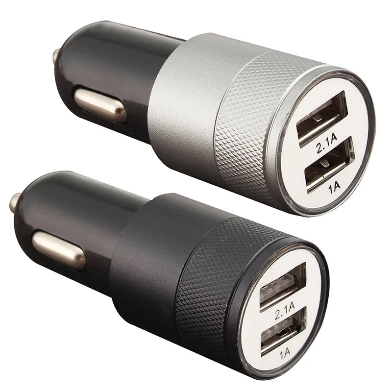 

Universal 2.1A 1A Car Charger 2 Dual USB Ports Charger Socket USB Auto Intelligent Aluminum Alloy Charger Adapter For Phone iPad