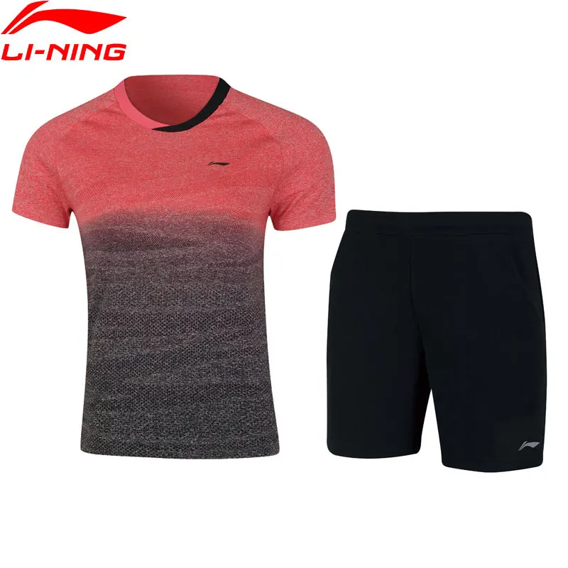 

Li-Ning Men's Badminton Competition Suits T-shirt+Shorts Set Breathable Comfort LiNing Sports Sets AATN051 MSY179