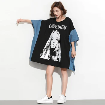 2019 spring and summer new ladies dress real shot shirt missing loose cartoon print stitching denim long tide T-shirt skirt
2019 spring and summer new ladies dress real shot shirt missing loose cartoon print stitching denim long tide T-shirt skirt