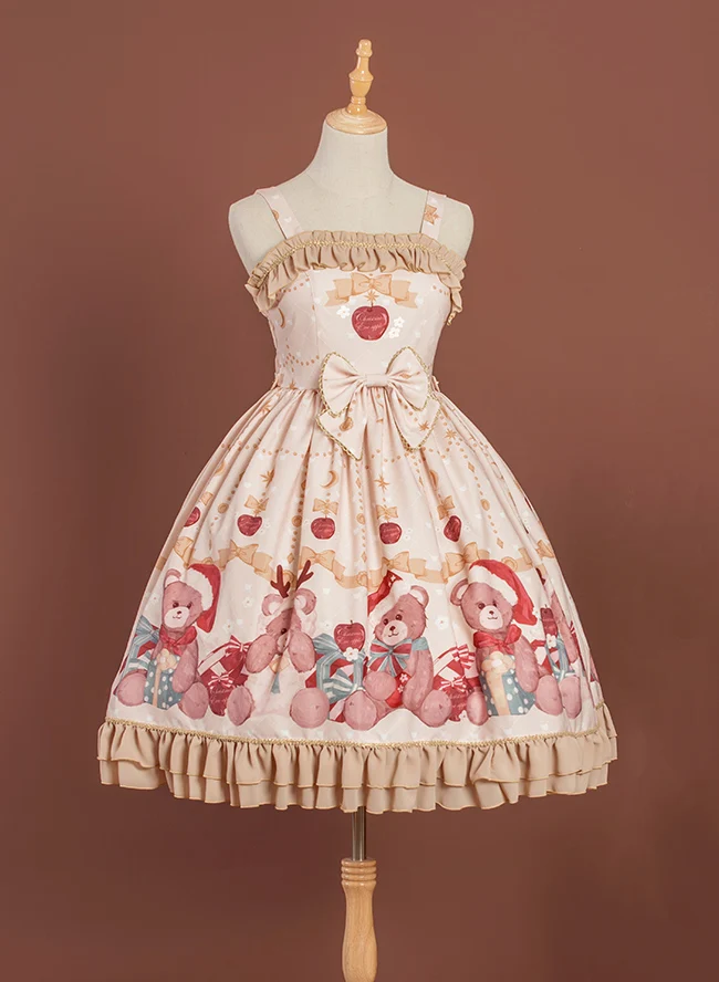 

Lolita Dress Ruffles and Bows Sweet Lolita JSK Dress Srepas Gift Bear Print Cute Girll Dress