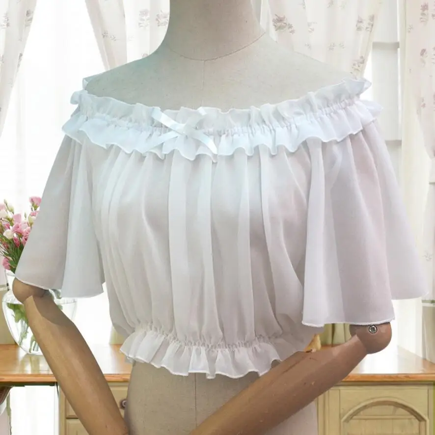 White Off the Shoulder Women's Chiffon Crop Top Short Batwing Sleeve Chiffon Blouse Lolita Sexy White/Black classic lolita Top
White Off the Shoulder Women's Chiffon Crop Top Short Batwing Sleeve Chiffon Blouse Lolita Sexy White/Black classic lolita Top