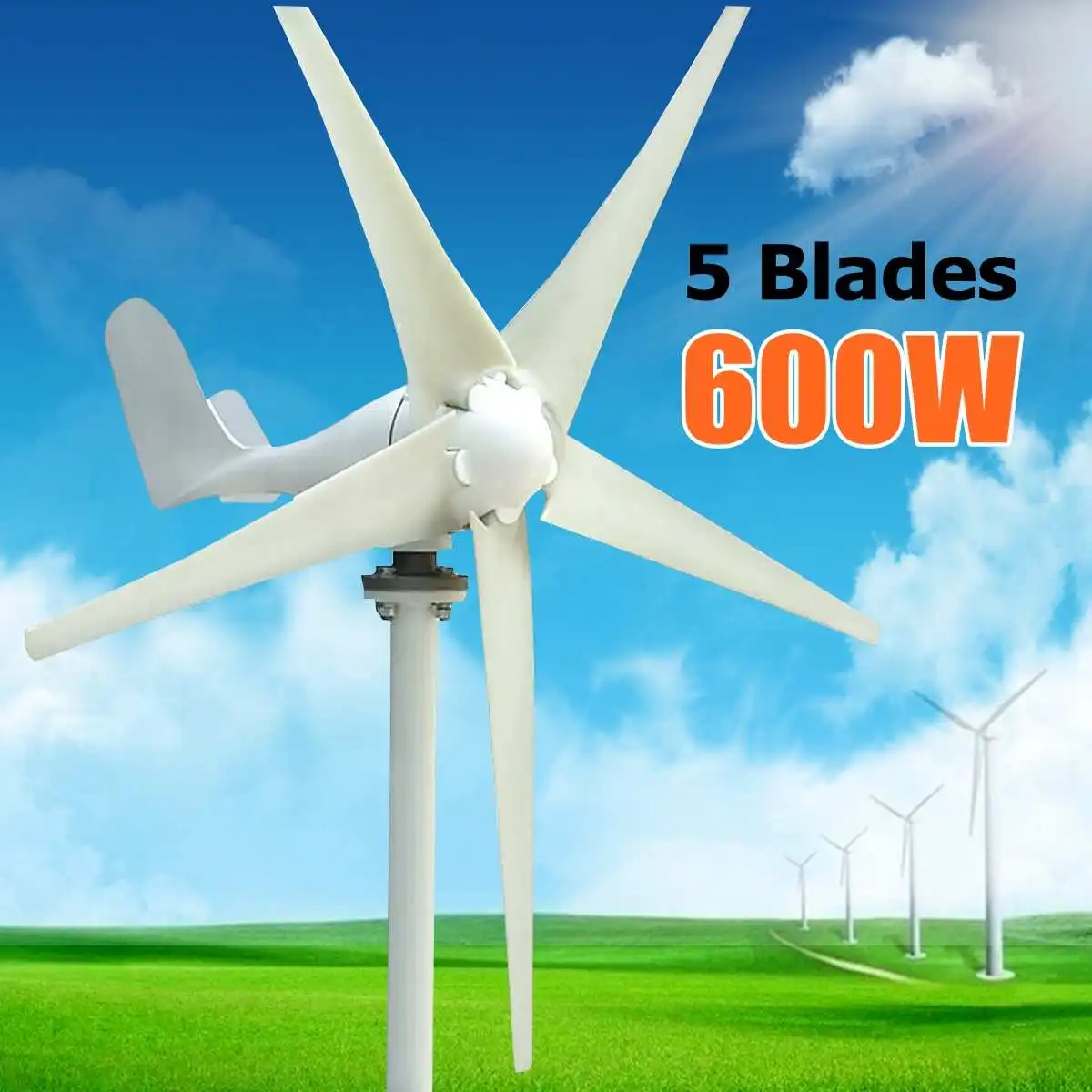 600W DC 12V/24V Wind T urbine Generator 5 Blade Power Supply with Charge Controller for Home Hybrid Streetlight Use 
600W DC 12V/24V Wind T urbine Generator 5 Blade Power Supply with Charge Controller for Home Hybrid Streetlight Use