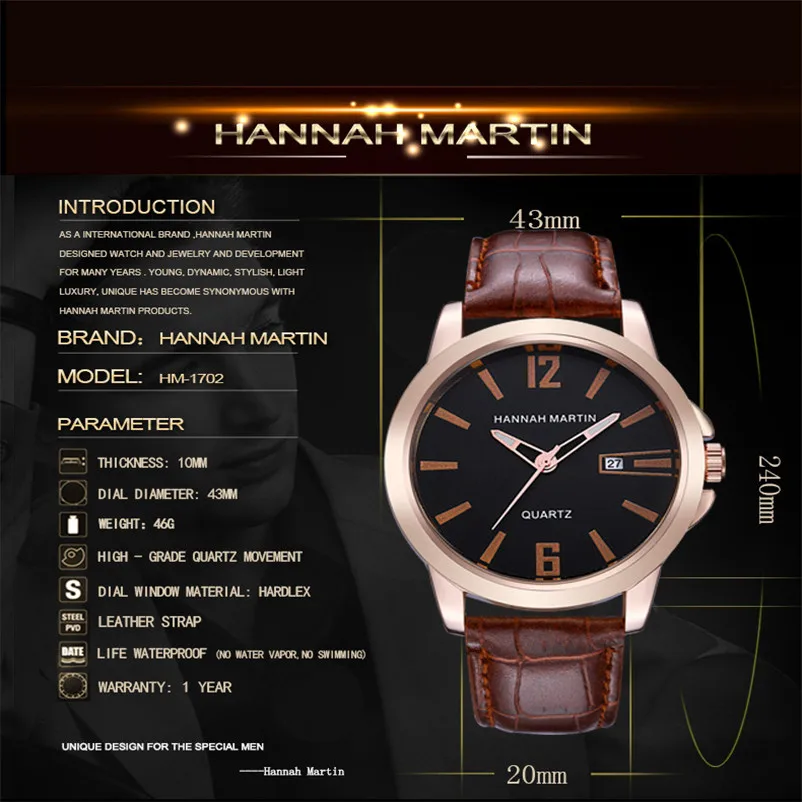 Women Men Watch Fashion High Quality Hannah Martin Luxury Men Date Leather Stainless Steel Sport Quartz Wrist Watch Hot SALE 2*2
Women Men Watch Fashion High Quality Hannah Martin Luxury Men Date Leather Stainless Steel Sport Quartz Wrist Watch Hot SALE 2*2