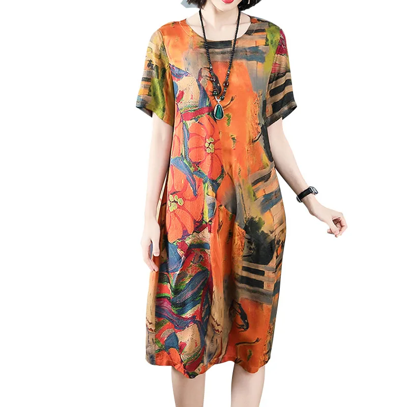 2019 Women Silk Dress Elegant Floral Spring Summer Three Quarter Sleeve Vintage Loose Print Faux Silk Dresses High Quality
2019 Women Silk Dress Elegant Floral Spring Summer Three Quarter Sleeve Vintage Loose Print Faux Silk Dresses High Quality